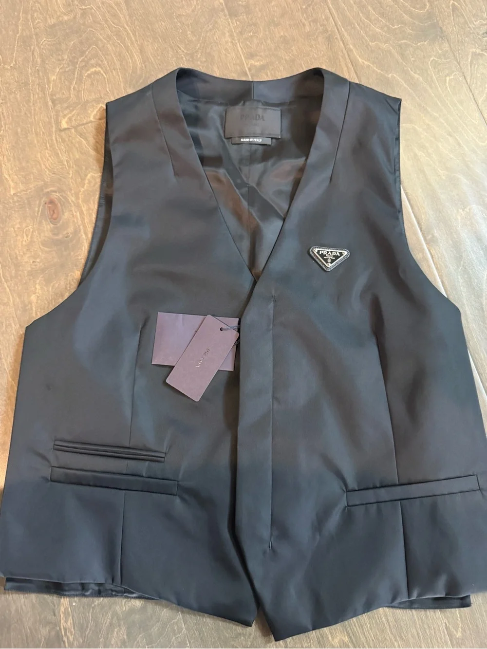 Prada Black Satin Re-Nylon Vest with Logo Patch- Size 56 (XL)